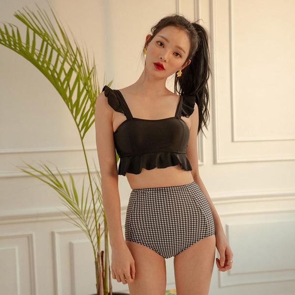 women's swimwear 2021 swimsuit skirt flat angle cover belly high waist girl black plaid thin section, White;black
women's swimwear 2021 swimsuit skirt flat angle cover belly high waist girl black plaid thin section, White;black