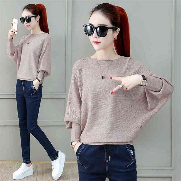 sweater women's autumn knit thin section bat shirt bottoming loose outerwear 210427, White;black
sweater women's autumn knit thin section bat shirt bottoming loose outerwear 210427, White;black
