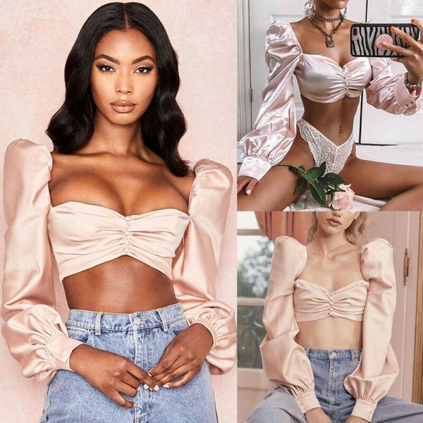 women's t-shirt french style vintage women long puff sleeve square neck satin silk bra cami crop casual loose blouse shirt, White
women's t-shirt french style vintage women long puff sleeve square neck satin silk bra cami crop casual loose blouse shirt, White