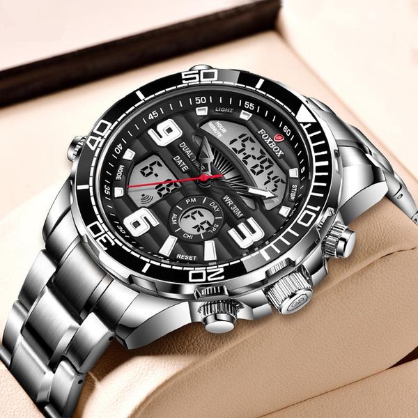 wristwatches mens watches 2021 foxbox dual display stainless steel sport wrist watch for men waterproof date clock relogio masculino+box, Slivery;brown
wristwatches mens watches 2021 foxbox dual display stainless steel sport wrist watch for men waterproof date clock relogio masculino+box, Slivery;brown