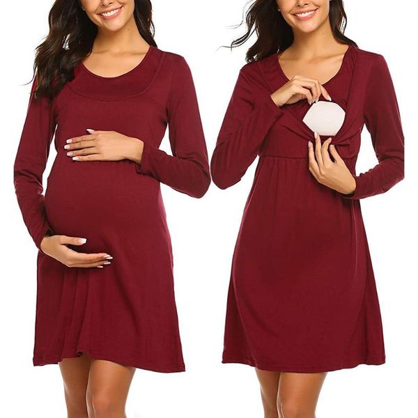 maternity dresses women long sleeve solid nursing sleepwear dress for breastfeeding, White
maternity dresses women long sleeve solid nursing sleepwear dress for breastfeeding, White