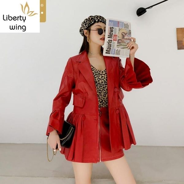 women's jackets high street womens double breasted slim fit genuine leather fashion long flare sleeve pleated sheepskin coats plus size, Black;brown
women's jackets high street womens double breasted slim fit genuine leather fashion long flare sleeve pleated sheepskin coats plus size, Black;brown