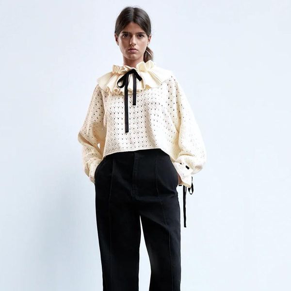 women's sweaters paris girl ruffle knit sweater women high collar long sleeve chic bow female elegant openwork autumn winter knitted pu, White;black
women's sweaters paris girl ruffle knit sweater women high collar long sleeve chic bow female elegant openwork autumn winter knitted pu, White;black