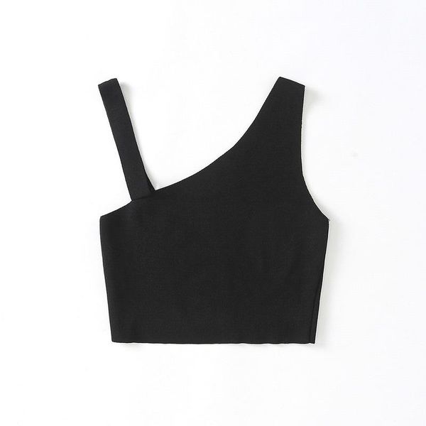 women's vests 2021 summer european and american style fashion navel strap one shoulder short-length knitted camisole, Black;white 
women's vests 2021 summer european and american style fashion navel strap one shoulder short-length knitted camisole, Black;white