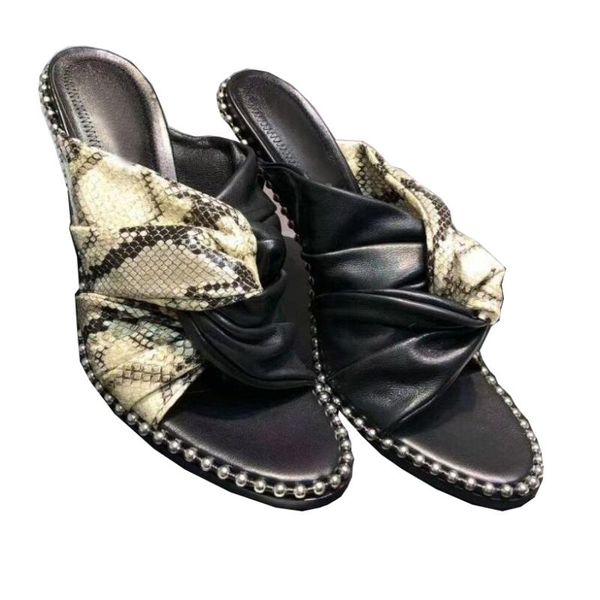 natural leather slippers stiletto high heel summer shoes women's party dress slides metal decor open toe brand mules loafer, Black
natural leather slippers stiletto high heel summer shoes women's party dress slides metal decor open toe brand mules loafer, Black