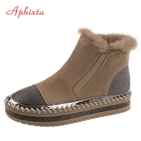 aphixta real hair warm winter crystals shoes woman elastic band couple chunky sole platform big size 44 waterproof ankle boots 210914, Black
aphixta real hair warm winter crystals shoes woman elastic band couple chunky sole platform big size 44 waterproof ankle boots 210914, Black