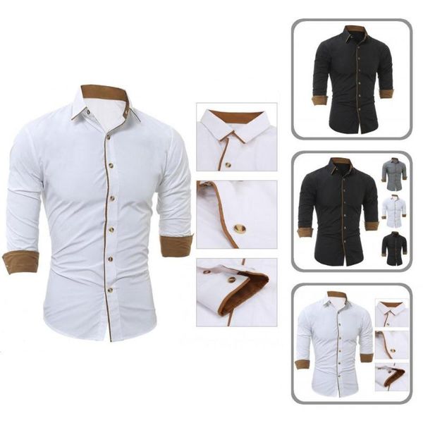 men's casual shirts autumn shirt contrast colors quick dry slim spring male for meeting, White;black
men's casual shirts autumn shirt contrast colors quick dry slim spring male for meeting, White;black