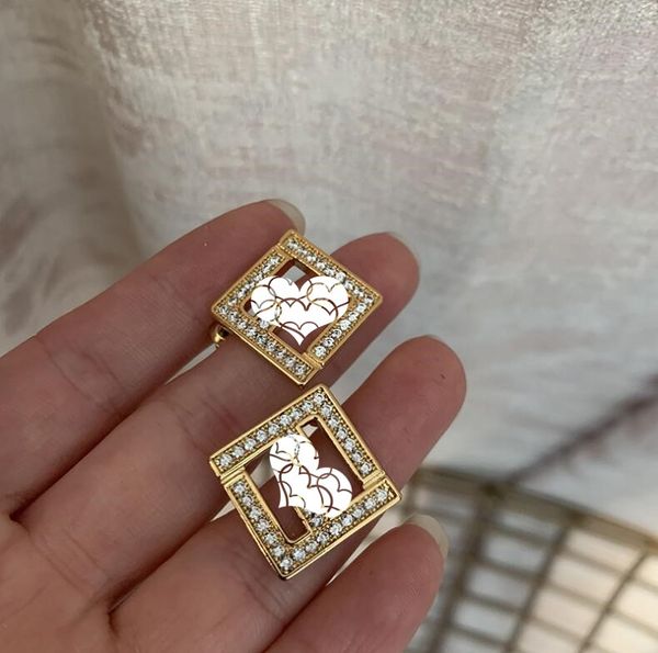 2021 new european and american fashion simple trendy wild earrings letter earrings commuter temperament diamond-studded female earrings free, Golden;silver