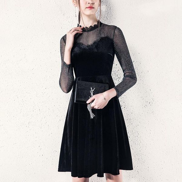 casual dresses splicing mesh gold velvet dress ladies temperament french long sleeves elegant small black, Black;gray
casual dresses splicing mesh gold velvet dress ladies temperament french long sleeves elegant small black, Black;gray