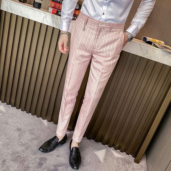 men's suits & blazers spring striped suit pants erkek pantolon skinny fit moda masculina office pant men trousers for man dress ankle, White;black
men's suits & blazers spring striped suit pants erkek pantolon skinny fit moda masculina office pant men trousers for man dress ankle, White;black
