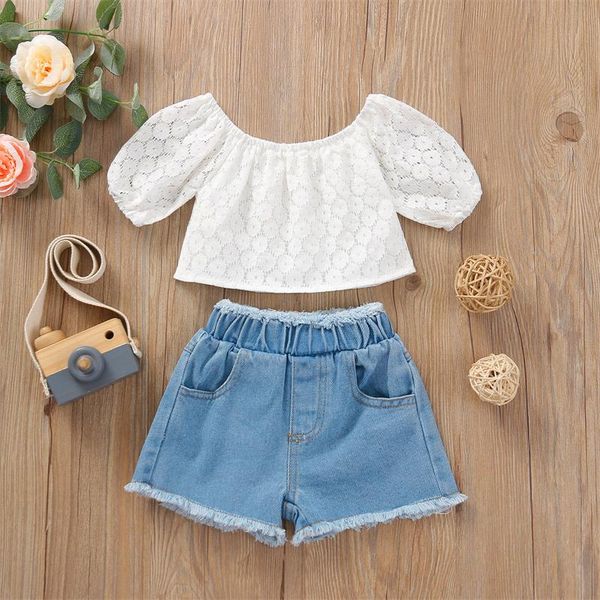 clothing sets 2 piece set kids summer tracksuit lace boat neck short sleeves blouse + denim shorts for toddler girls, 6 months to 4 years, White
clothing sets 2 piece set kids summer tracksuit lace boat neck short sleeves blouse + denim shorts for toddler girls, 6 months to 4 years, White