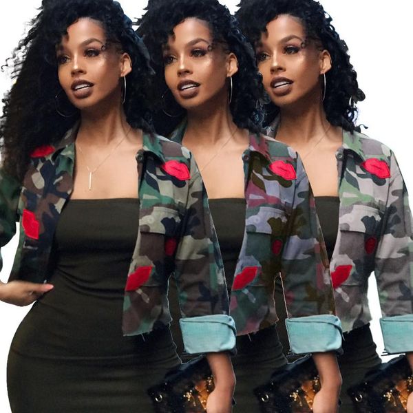 women's jackets 2021 fashion street style lip embellishment camouflage print tri-color elements slim shirt collar jacket, Black;brown
women's jackets 2021 fashion street style lip embellishment camouflage print tri-color elements slim shirt collar jacket, Black;brown