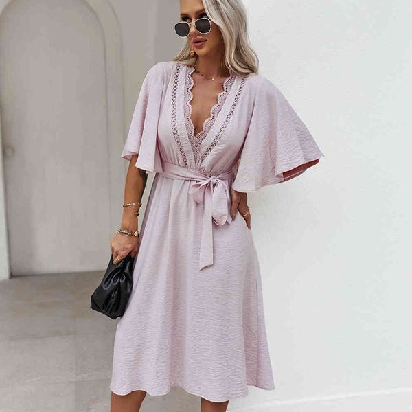 dress patchwork hollow out midi dress women 2021 summer butterfly sleeve lace up v neck ladies casual elegant solid color dresses oj7s, Black;gray
dress patchwork hollow out midi dress women 2021 summer butterfly sleeve lace up v neck ladies casual elegant solid color dresses oj7s, Black;gray