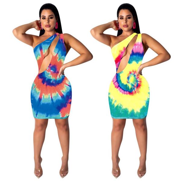 Â women dress one shoulder fashion tie-dye print hollow out high waist sleeveless party tank summer 2021 casual dresses, Black;gray
 women dress one shoulder fashion tie-dye print hollow out high waist sleeveless party tank summer 2021 casual dresses, Black;gray