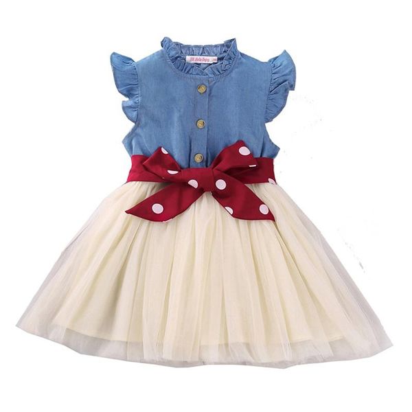 toddler baby girls summer sleeve dress with waistband bow button fresh denim mesh yarn stitching a-line princess dresses girl's, Red;yellow
toddler baby girls summer sleeve dress with waistband bow button fresh denim mesh yarn stitching a-line princess dresses girl's, Red;yellow