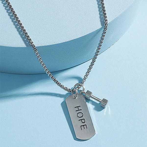 pendant necklaces retro punk hope letter square tag and fitness dumbbell necklace men's women's neck jewelry, Silver
pendant necklaces retro punk hope letter square tag and fitness dumbbell necklace men's women's neck jewelry, Silver