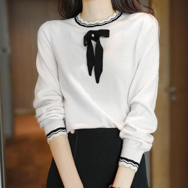 women's sweaters knitted pullover fashion o neck patchwork vintage loose sweater femme long sleeve bow temperament knitwear female, White;black
women's sweaters knitted pullover fashion o neck patchwork vintage loose sweater femme long sleeve bow temperament knitwear female, White;black