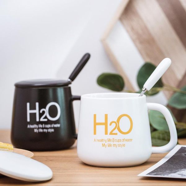 mugs ceramic cup h2o water coffee creative mug lovers with lid spoon