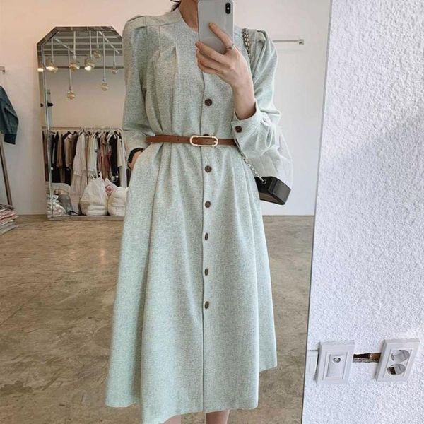 casual dresses 2021 autumn winter retro temperament single-breasted lacing dress women solid color round neck long sleeve korean fashion, Black;gray
casual dresses 2021 autumn winter retro temperament single-breasted lacing dress women solid color round neck long sleeve korean fashion, Black;gray