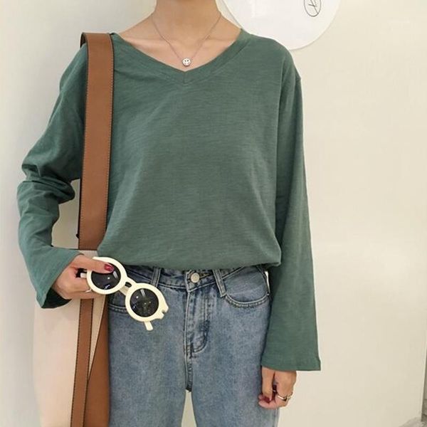 women's t-shirt spring women korean chic t-shirts casual solid color v neck long sleeve all match basic simple style loose tees 2021, White
women's t-shirt spring women korean chic t-shirts casual solid color v neck long sleeve all match basic simple style loose tees 2021, White