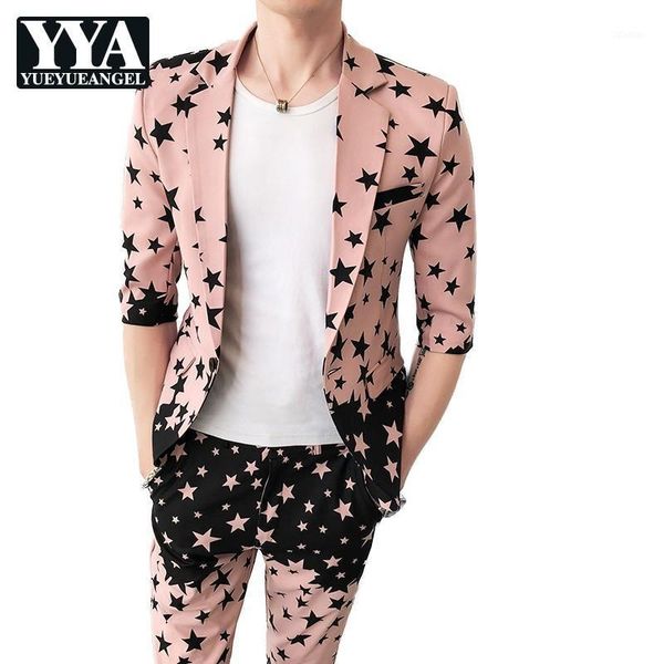 five-pointed star print suits two-piece sets lapel one button middle sleeve blazers ankle-length pants summer slim fit korean men's &, White;black
five-pointed star print suits two-piece sets lapel one button middle sleeve blazers ankle-length pants summer slim fit korean men's &, White;black