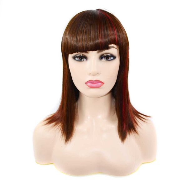 medium and long qi bangs bobhead light brown bleached red wig headcover, Black
medium and long qi bangs bobhead light brown bleached red wig headcover, Black