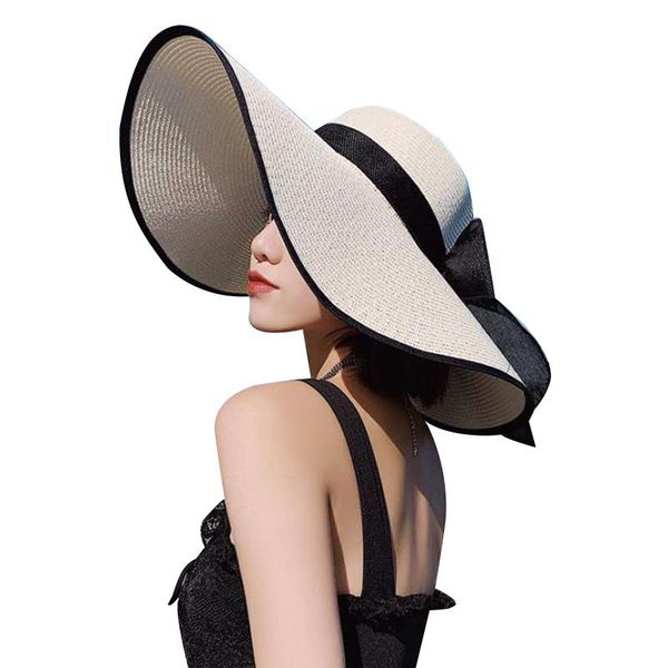 wide brim hats handmade weave bow sun for women black ribbon lace up large straw hat outdoor beach summer caps, Blue;gray
wide brim hats handmade weave bow sun for women black ribbon lace up large straw hat outdoor beach summer caps, Blue;gray