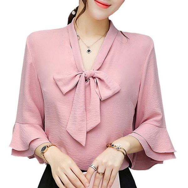 office work wear women spring summer style chiffon blouses lady half flare sleeve bow tie decor collar women's & shirts, White
office work wear women spring summer style chiffon blouses lady half flare sleeve bow tie decor collar women's & shirts, White