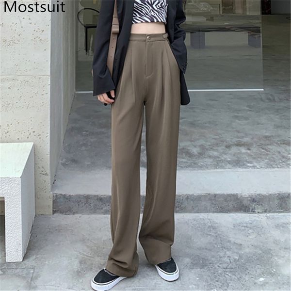 high waist full-length suit pants trousers women button wide leg straight office ladies casual fashion female 210514, Black;white
high waist full-length suit pants trousers women button wide leg straight office ladies casual fashion female 210514, Black;white