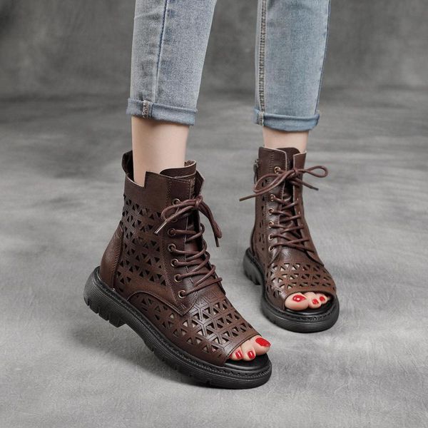 spring and summer first layer cowhide boots hollow lace-up casual fish mouth short single women sandals, Black
spring and summer first layer cowhide boots hollow lace-up casual fish mouth short single women sandals, Black