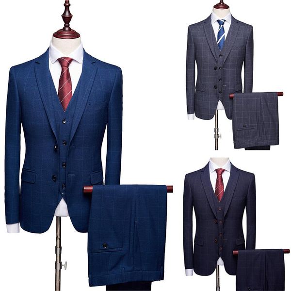men's suits & blazers 2021 3 piece plaid suit jacket coat trousers casual business fashion wedding groom costume homme wear xs1706, White;black
men's suits & blazers 2021 3 piece plaid suit jacket coat trousers casual business fashion wedding groom costume homme wear xs1706, White;black