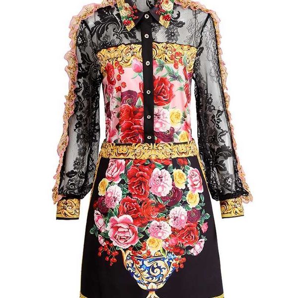 runway sicilian roses autumn suit women's two piece suits see through lace ruffles sleeve shirts + floral short skirt 2pcs sets 211106, White
runway sicilian roses autumn suit women's two piece suits see through lace ruffles sleeve shirts + floral short skirt 2pcs sets 211106, White