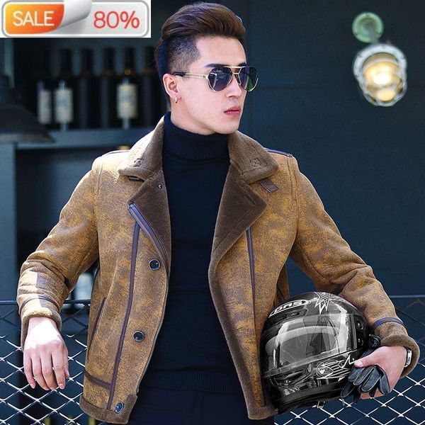 men's leather & faux genuine natural wool fur men motorcycle sheepskin thick coat warm winter jacket lm-170152 b2a21, Black
men's leather & faux genuine natural wool fur men motorcycle sheepskin thick coat warm winter jacket lm-170152 b2a21, Black
