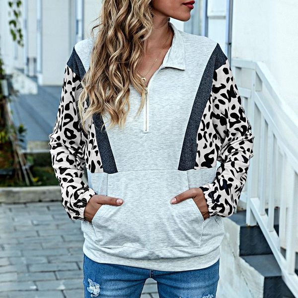 women's hoodies & sweatshirts autumn women loose sweatshirt leopard hoodie splicing zip collar long sleeves front pocket pullovers casu, Black
women's hoodies & sweatshirts autumn women loose sweatshirt leopard hoodie splicing zip collar long sleeves front pocket pullovers casu, Black