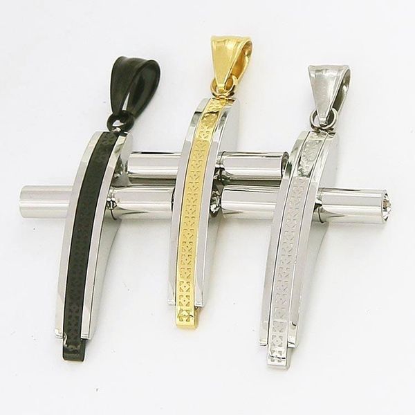 pendant necklaces 3 colors stainless steel arc cross pendants necklace for men women jewelry drop, Silver 
pendant necklaces 3 colors stainless steel arc cross pendants necklace for men women jewelry drop, Silver