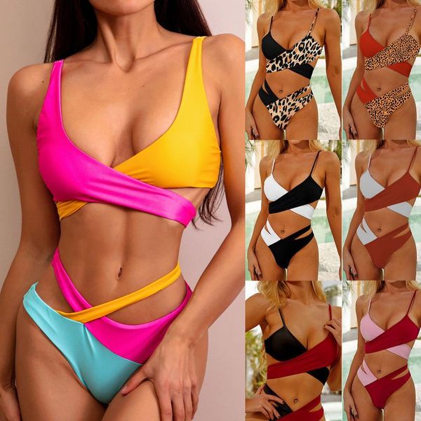 women's swimwear 2021 printed sports tube push-up bikini fashion split swimsuit two color cross beach, White;black
women's swimwear 2021 printed sports tube push-up bikini fashion split swimsuit two color cross beach, White;black