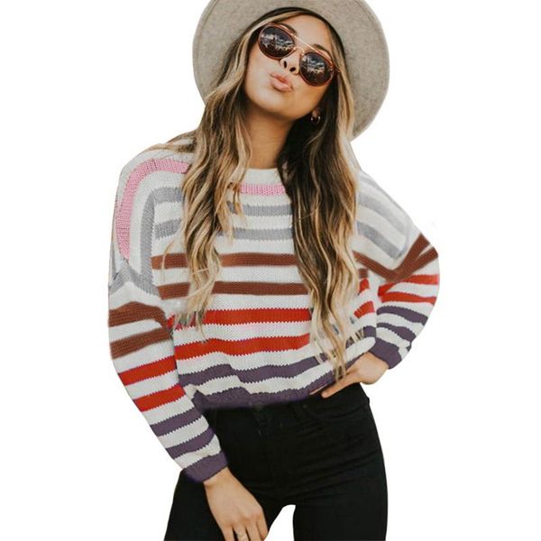 women's sweaters multicolor stripe sweater women pullover 2021 knitted casual high street loose long sleeves female jumpers, White;black
women's sweaters multicolor stripe sweater women pullover 2021 knitted casual high street loose long sleeves female jumpers, White;black