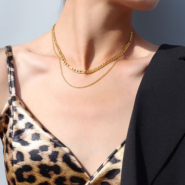 chocker double layered necklace female clavicle temperament personality titanium steel 18k gold jewelry p934, Black
chocker double layered necklace female clavicle temperament personality titanium steel 18k gold jewelry p934, Black