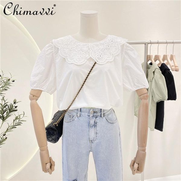 women's blouses & shirts korean style 2021 summer retro large lace shirt for women doll collar loose short sleeve female casual top, White
women's blouses & shirts korean style 2021 summer retro large lace shirt for women doll collar loose short sleeve female casual top, White