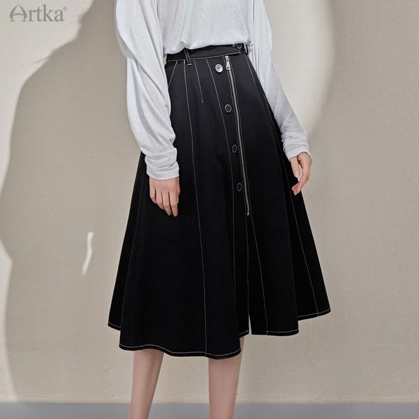 skirts artka 2021 spring women skirt fashion casual a-line black denim high waist long with pockets qa25017c
skirts artka 2021 spring women skirt fashion casual a-line black denim high waist long with pockets qa25017c