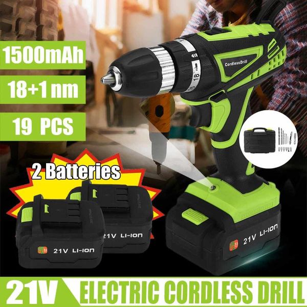 professiona electric drills 21v 18+1 2-speed cordless drill multi-function 3/8'' screwdriver 2pcs rechargeable li-ion batteries po