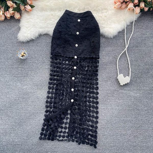 black white hollow out women skirt lace elegant buttons patchwork party faldas female high waist saias summer
black white hollow out women skirt lace elegant buttons patchwork party faldas female high waist saias summer