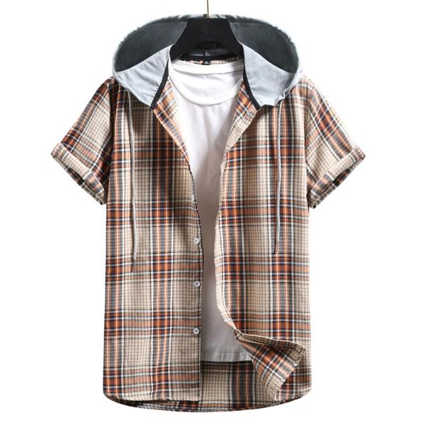 men's casual shirts summer hooded contrast plaid for men college style short-sleeved cardigan shirt button up blouse streetwear, White;black
men's casual shirts summer hooded contrast plaid for men college style short-sleeved cardigan shirt button up blouse streetwear, White;black