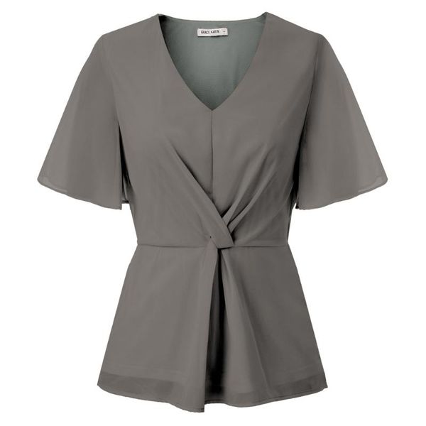 women's blouses & shirts lady fashion short bell sleeves v-neck elastic waist knot detail, White
women's blouses & shirts lady fashion short bell sleeves v-neck elastic waist knot detail, White