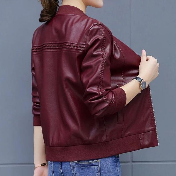 women's leather & faux solid color short pu jacket women 2021 spring and autumn zipper korean style slim clothing, Black
women's leather & faux solid color short pu jacket women 2021 spring and autumn zipper korean style slim clothing, Black