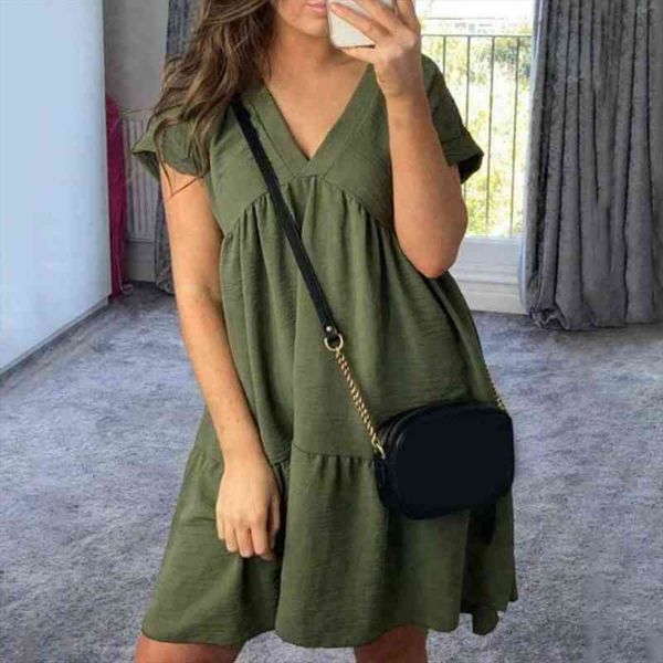 fashion summer simple casual mini dress solid color v neck high waist women short sleeve ruffles dating short dress, Black;gray
fashion summer simple casual mini dress solid color v neck high waist women short sleeve ruffles dating short dress, Black;gray