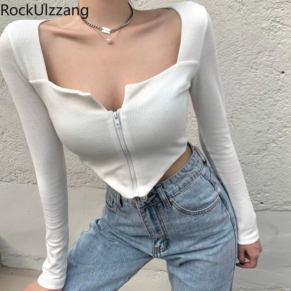 long sleeve zipper up square neck knit solid bandage crop fashion aesthetic cloth women slim t-shirt irregular t shirt women's, White
long sleeve zipper up square neck knit solid bandage crop fashion aesthetic cloth women slim t-shirt irregular t shirt women's, White