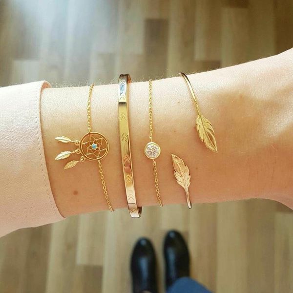 link, chain fashion bangles women's arrowhead leaf dreamcatcher bracelet combination jewelry wholesale, Black
link, chain fashion bangles women's arrowhead leaf dreamcatcher bracelet combination jewelry wholesale, Black