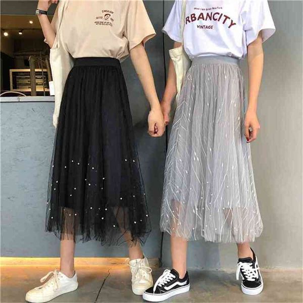 summer elastic high waist thin lace mesh skirt simple black all-match women a-line pleated long 210527
summer elastic high waist thin lace mesh skirt simple black all-match women a-line pleated long 210527