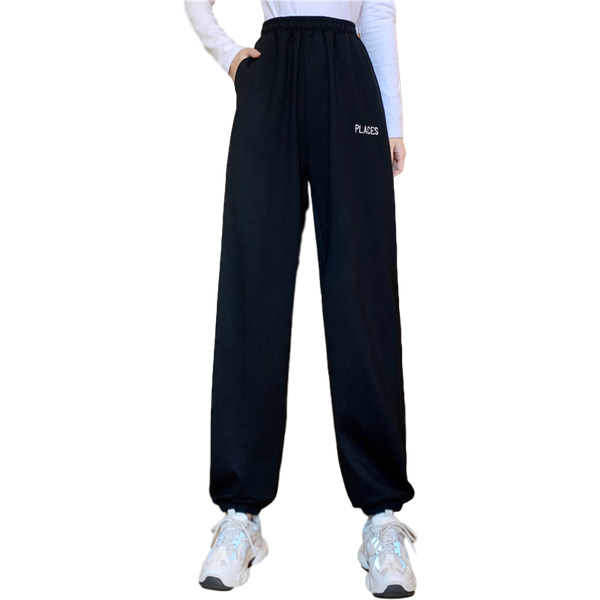 women's pants & capris autumn sweatpants womens trousers cotton elastic waist solid high embroidered loose soft quality pantalones, Black;white
women's pants & capris autumn sweatpants womens trousers cotton elastic waist solid high embroidered loose soft quality pantalones, Black;white